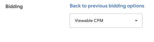 screenshot of Google ads vCPM bidding strategy in campaign settings