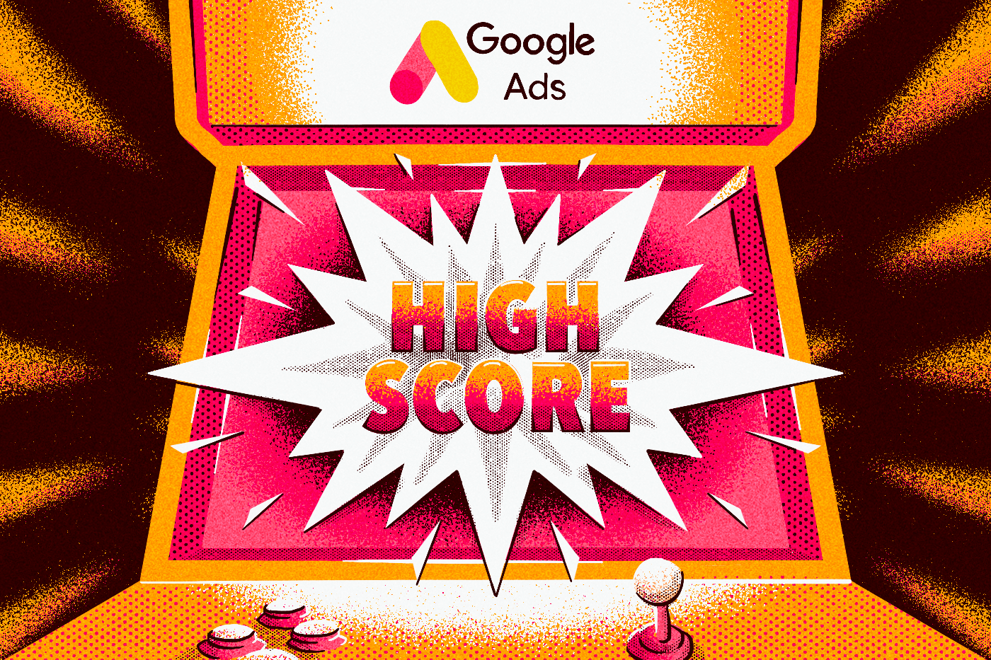illustration of high score google ads quality score on gaming machine